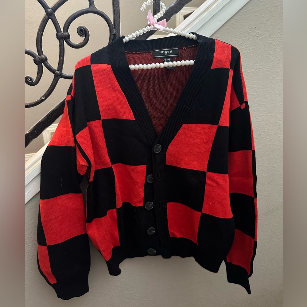 Forever 21 Men’s (unisex) Red & Black Checkered Cardigan Size Small